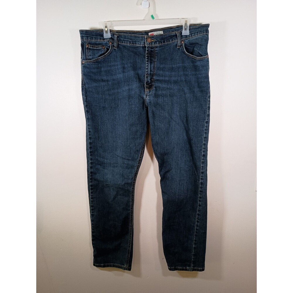 Wrangler Mens Slim Straight Denim Medium Wash Zip Blue Jeans Size 42 X 30